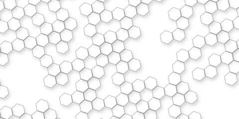 Modern seamless geometrical arrangement of hexagons, White hexagon abstract background, seamless geometric honeycomb pattern, clean minimal futuristic surface, 3D texture design for technology.
