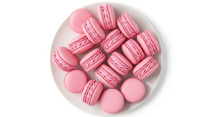Elegant pink macarons on white plate, a delicious and tempting dessert for any occasion