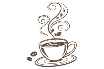 Obraz premium Handdrawn coffee cup with steam and beans