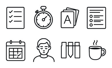 Library resources silhouette icon set. featuring bookshelf, id card, lamp, desk, bookmark, silence, documents, and magnifying glass symbols