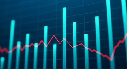 Abstract closeup of a financial stock market graph with a red trend line