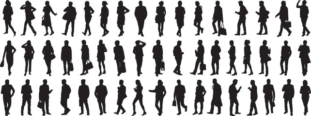silhouettes of people working group of standing business people