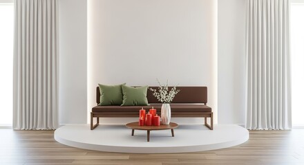 Modern living room interior showcases elegant design with soft lighting and minimalist décor for serene living