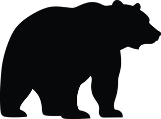 Black silhouette vector of a standing bear facing right, ideal for wildlife, forest, nature, hunting, or outdoor design themes.