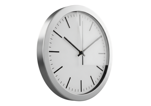 Silver wall clock with white face isolated on black background design