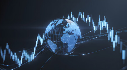 Global Economic Data: A stunning visual of a digital globe, interlaced with intricate data streams and vibrant trading graphs. Capturing the essence of global finance.