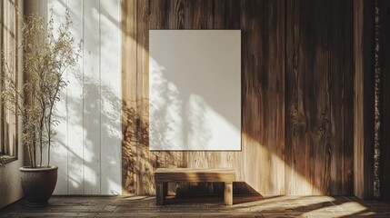 Blank poster in rustic room