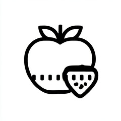 Minimalist apple and strawberry icon, black and white, healthy fruit, diet, or natural food symbol with copy space