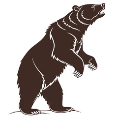 Brown Bear Standing Upright Roaring Silhouette with White Outline grizzly bear animal