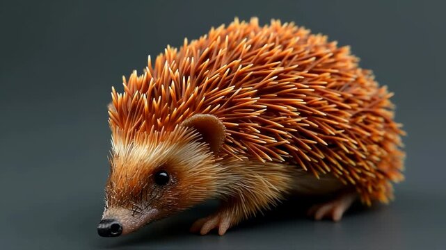 Close-up photograph of a small brown hedgehog exploring a forest floor.