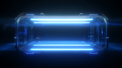 Obraz premium Futuristic blue neon light panel isolated against a dark background, perfect for modern tech and digital themes.