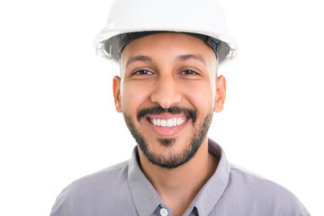 man with hard hat standing on white background