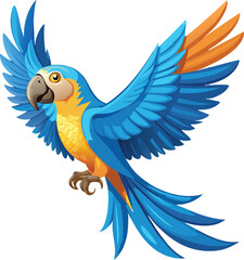 Colorful blue and yellow macaw parrot in flight with vibrant plumage bird flying