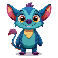 Cute Blue Cartoon Monster With Big Ears And Orange Eyes creature