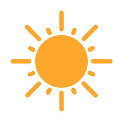 A bright orange sun icon with radiating rays symbolizing warmth light and energy depicted as a simple graphic element isolated on transparent background