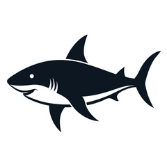 Obraz premium Dark Navy Blue Silhouette of a Shark on a White Background animal