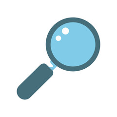 Simple blue magnifying glass icon in a flat vector style, symbolizing search, analysis, and discovery, isolated on a white background