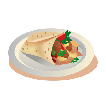 burrito on plate, food, beige, white background clip art preview