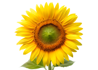Bright yellow sunflower with green center isolated on transparent background