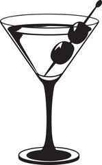 Elegant martini cocktail silhouette with olive and garnish