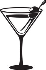 Classic martini cocktail silhouette with olive and garnish