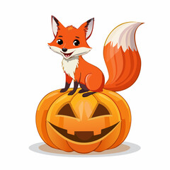 Obraz premium Comic-Fuchs auf Kürbis