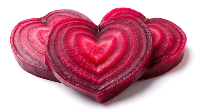 Pickled beet slice cut into heart shape placed isolated on clean white background food art