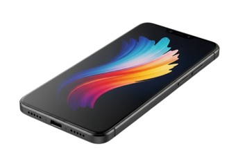 Modern smartphone with colorful screen displaying abstract design on dark background