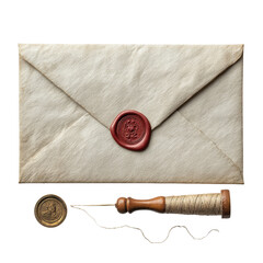 An envelope featuring a classic wax seal, isolated on transparent background