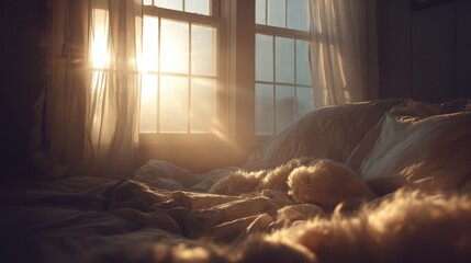 Sunlight Streaming Through Window, Cozy Dogs Sleeping.