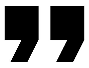 Double quotation marks icon for UI prompts and tooltips, geometric angled quote marks, bold black punctuation symbol, useful for pull quotes, captions, web and print