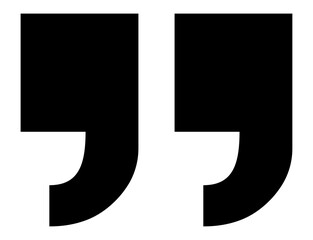 Double quotation marks icon for posters and presentations, blocky geometric quote marks, bold black punctuation symbol, great for review highlights, testimonials, web UI, print assets
