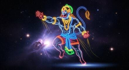 Obraz premium hanuman wallpaper hd 1080p animation 16:9 for laptop desktop | hanuman ji photo hd 4k | hanuman ji wallpaper 4k | hanuman jayanti neon background poster