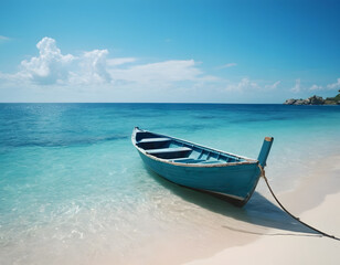 Naklejka premium sea blue scenery ocean landscape illustration boat scenic, seascape view, summer beach sea blue scenery ocean landscape, boat on the sea, sailing boat on the sea