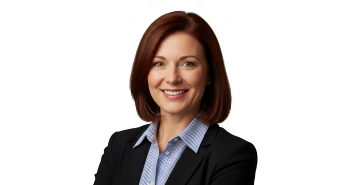 Professional portrait of a woman smiling in a business suit transparent background - Powered by Adobe