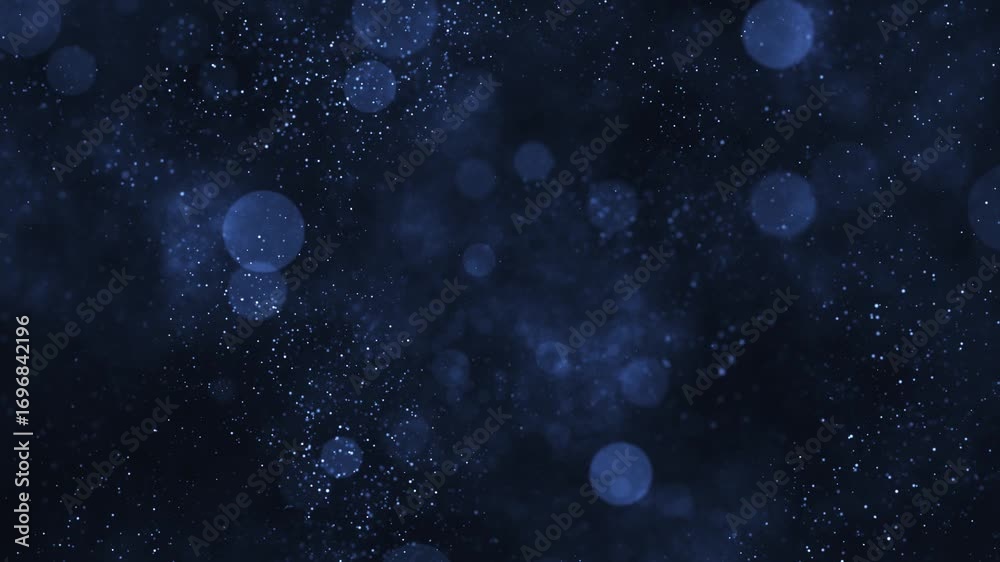 Wall mural atmospheric blue abstract background with glittering shiny particles and shimmering bokeh light sphe