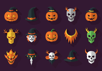 Essential Halloween Icons Set for Spooky Celebrations.