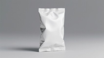 Blank white foil packaging mockup for branding design on studio neutral background.