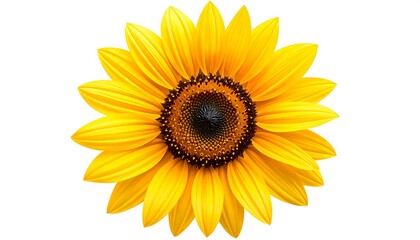 Fototapeta premium A vibrant sunflower with bright yellow petals and a dark center, beautifully showcased against a pure white background.