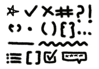 Hand-Drawn Symbol PNG – Sketch Style Icons and Punctuation for UI Design.