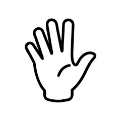 Obraz premium Simple line icon representing a hand gesture showing four fingers up isolated on a white background.