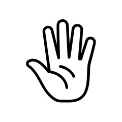 Obraz premium Black and white linear drawing of an open palm hand facing forward, isolated on a white background.