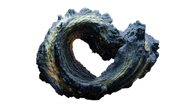 Unique organic wave form detailed texture fractal on transparent background