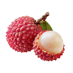 litchi fruit, split to display a smooth white ball at its center, isolated on transparent background