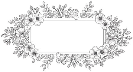 Elegant floral frame in line art with central space for text