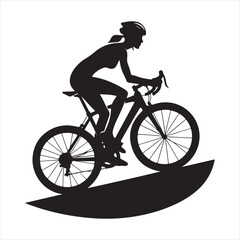 Obraz premium cyclist riding uphill sketch vector art silhouette design illustration