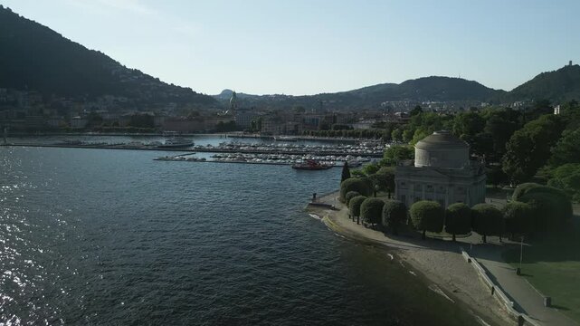 Aerial view of Volta Temple (tempio Voltiano)in the city of Como, northern Italy.