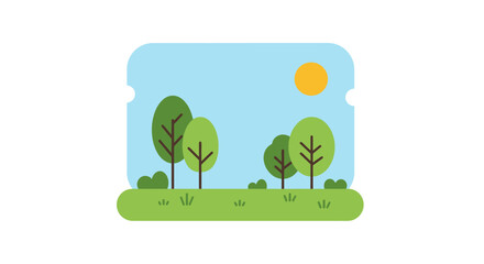 Fototapeta premium a serene landscape with trees grass sun and blue sky