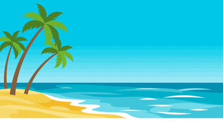 beach scene with palm trees and clear blue sky