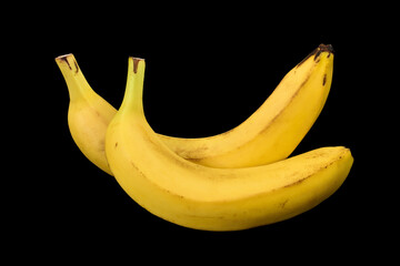 Fresh ripe bananas isolated on black background. 